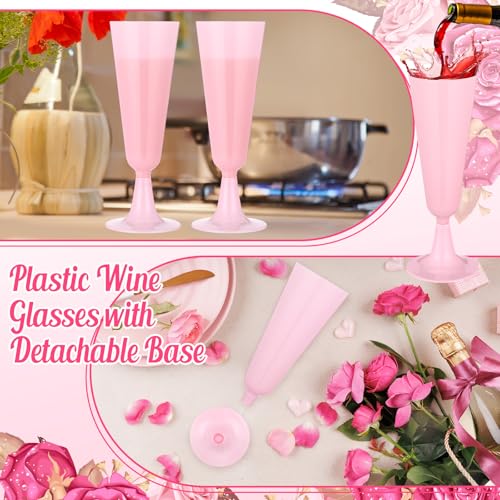 LemonRoad 25 Pcs Valentines Plastic Champagne Flutes 5 oz Disposable Champagne Glasses Bulk Toasting Cups for Party Weddin...