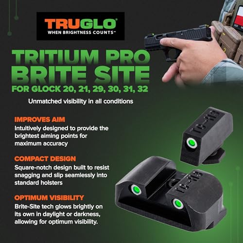 TRUGLO Tritium Handgun Sight | High-Visible Front & Rear Night Sights with Daylight White Dots & Low-Light Tritium Dots, Compatible with Glock Handguns