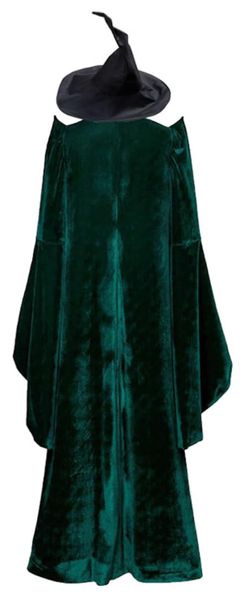 Howenlthy Womens Professor Mcgonagall Costume Green Robe Wizard Cloak Cap Glasses Suit Witch Cosplay Halloween Outfit (Green Full Set, Large)
