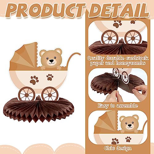Bencailor 12 Pcs Bear Baby Shower Honeycomb Centerpieces Neutral Cream Bear Baby Shower Table Decorations Birthday Party T...