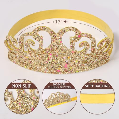 4 Pcs Glitter Tiara Headbands for Girls Elastic Princess Crown Hair Bands Stretch Sparkly Hair Bands for Toddler Girl