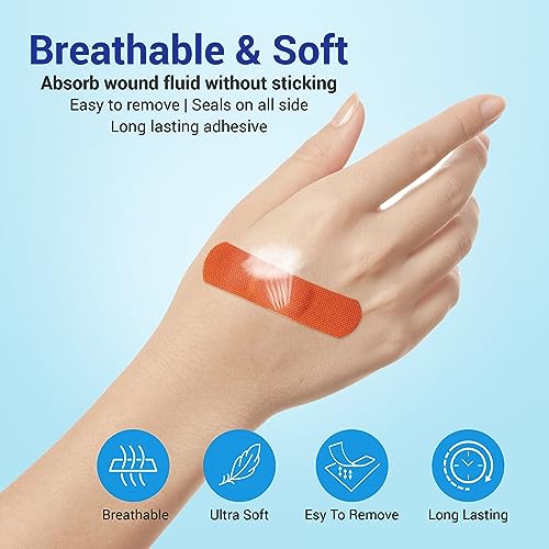 Ourmed Flexible Fabric Bandages with Non-Stick Pad, Latex Free, Rainbow Colors Adhesive Bandage First Aid Wound Care for C...