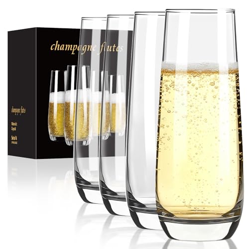 Ocean ice Stemless Champagne Flutes 9oz, Champagne Glasses Set of 4, Mimosa Glasses, Hand Blown Crystal Glass Champagne Fl...