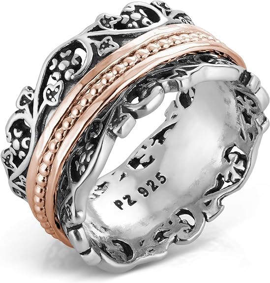 PZ Paz Creations .925 Sterling Silver and Rose Gold over Silver Spinner Ring (11), Made in Israel