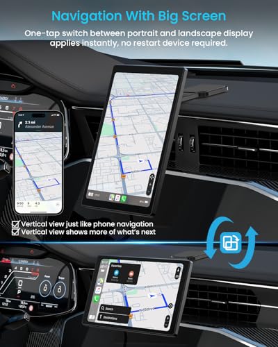 8” Wireless Apple CarPlay Screen for Car with Android Auto & 1080P Backup Camera, Rotatable Touchscreen Car Stereo, Vertic...