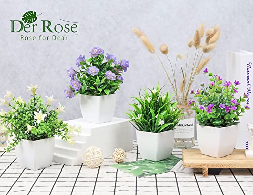 Der Rose 4 Pack Small Fake Plants Mini Artificial Faux Plants Indoor with Flowers Spring Decorations for Home Room Farmhou...