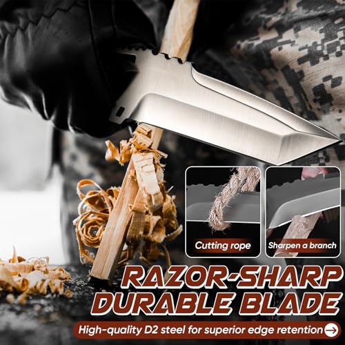 Purple Dragon Fixed Blade Knife with Kydex Sheath - D2 Steel Survival Knives for Camping, Bushcraft - Ergonomic G10 Handle...