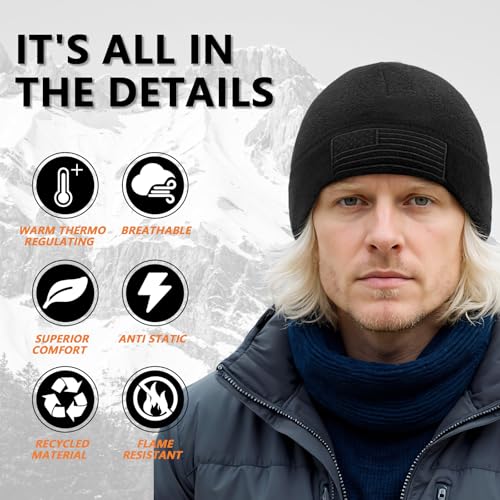 Asikkon American Fleece Watch Cap, American Flag Tactical Beanie for Boys Men's Warm Winter Hat Beanie