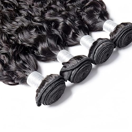 Brazilian Water Wave 5Bundles(50g/bundle) with 4x4 Lace Closure Wet and Wavy Bundles with Closure Deep Curly Bundles Human Hair Bundles with Closure (16/16/16/16/16+16)
