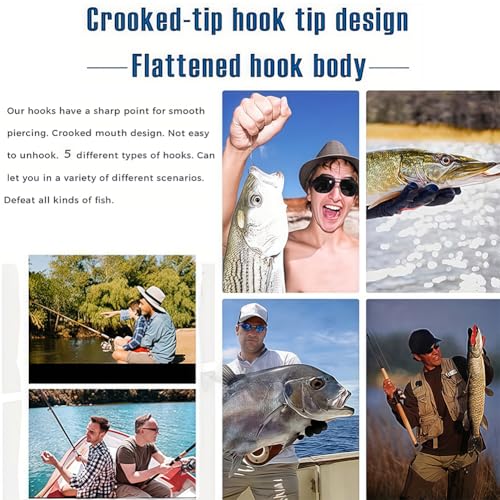 300 PCS Fishing Hooks with Holes, 10 Sizes (3# to 12#) Carbon Steel Sharp Fish Hooks for Freshwater Saltwater Fishing, Ass...