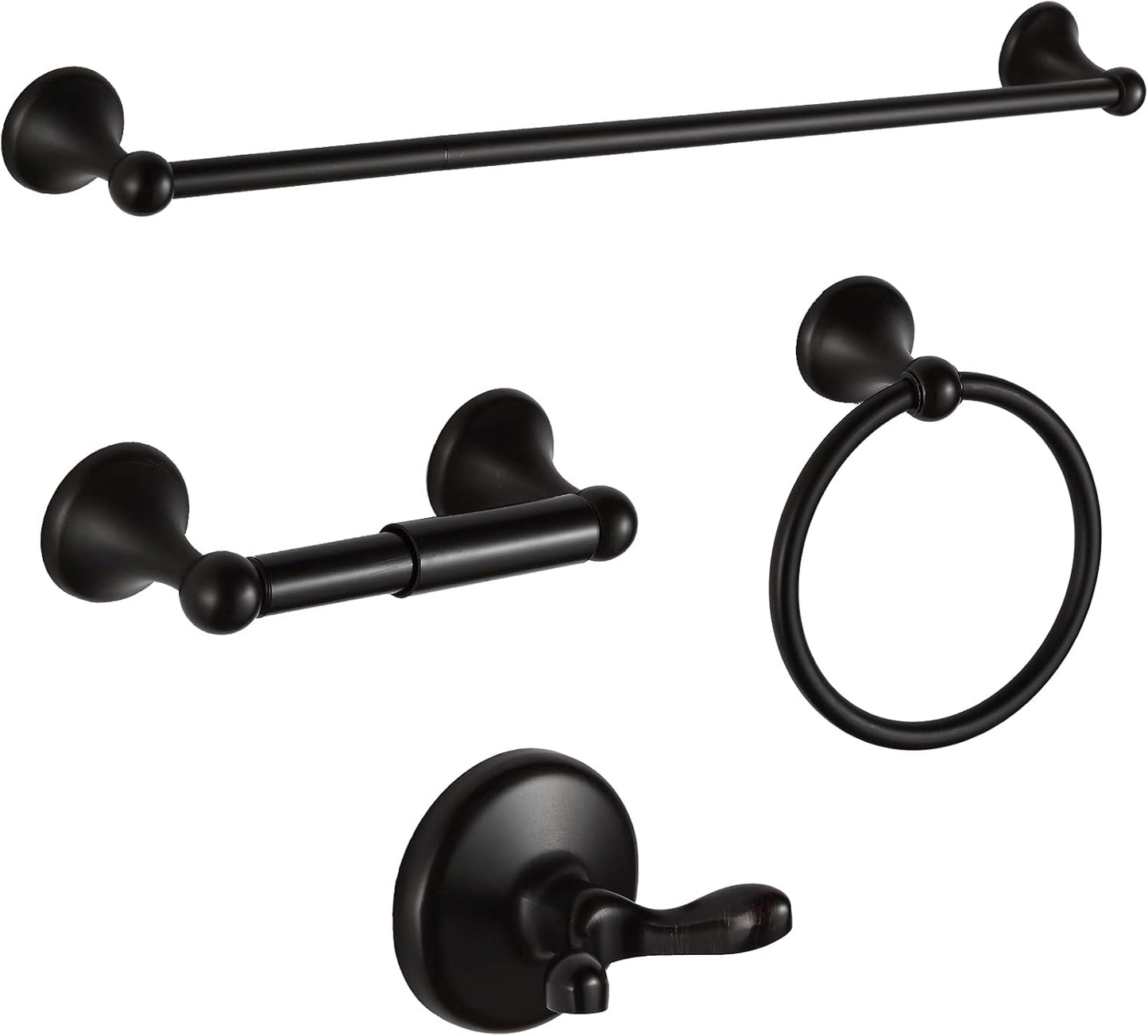 BGL Bathroom Hardware Set, Oil-Rubbed Bronze Adjustable Expandable Towel Bar 4-Piece ORB Bathroom Accessory Set Wall Mounted Robe Hook Toilet Paper Holder Towel Ring Towel Bar