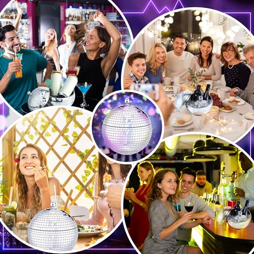 Hoolerry 2L Disco Ball Ice Bucket for Cocktail Bar Retro 70s Barware Mirror Silver Disco Beverage Vase Bowl Drink Barrel D...