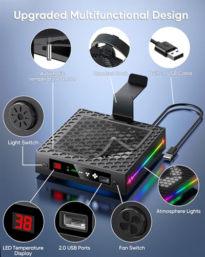 [LED Display] - Auto Cooling Fan for Xbox Series X with 9 RGB Light Modes, Cooling System Adjustable by Temperature with 4...