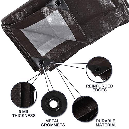 Hanjet Heavy Duty Tarp 9 Mil Outdoor Ultra-Light Multi-Purpose Waterproof Reinforced Durable Rip-Stop Tarps with Grommets...