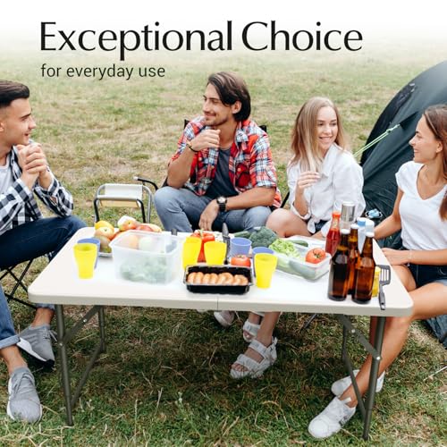 4 Feet Foldable Table Adjustable Height with Built in Handle, Steel Legs | 4FT Heavy Duty Portable | Perfect for Party Din...