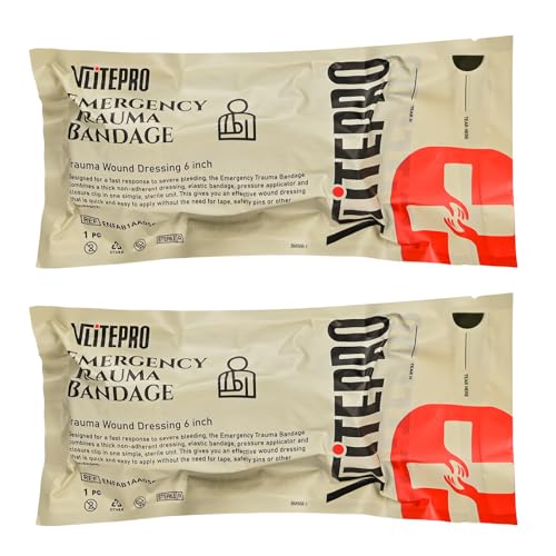 6" Israeli Emergency Bandage, Sterile Vacuum Sealed Compression Trauma Wound Dressing, Medical Pressure Bandage for Bleedi...