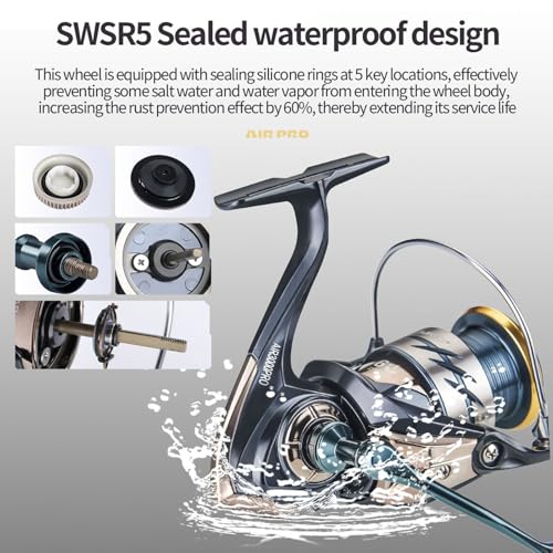 Spinning Reel for Fishing - Saltwater Resistant, Carbon Fiber Lightweight Body, Waterproof Seals, Anti-Tangle Design, Smoo...