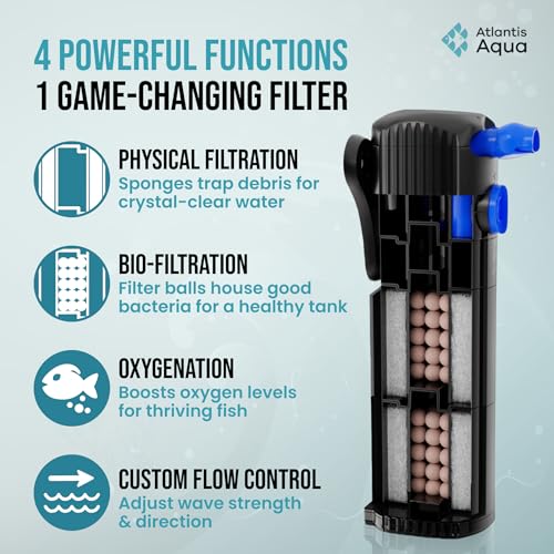20 Gallon Fish Tank Filter up to 55 Gallons | Quiet Fish Tank Filter | Crystal Clear Water | Turtle Tank Filter | Submersi...