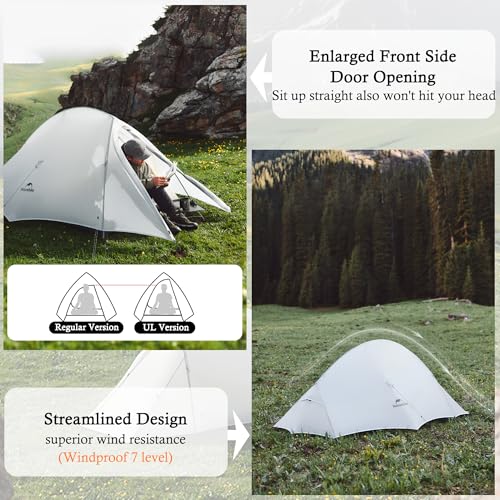 Naturehike 1-2 People Cloud up UL Tent, Rainproof PU1500mm & Windproof Upgrade Ultralight Tents,2.3lbs/2.68lbs, for Cycle ...