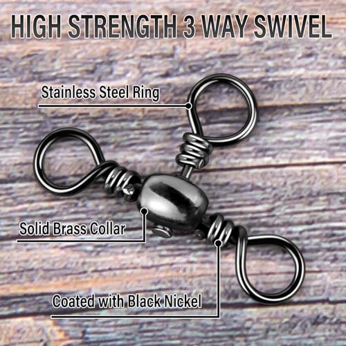 Alwonder 50-Pack 3 Way Swivels Fishing Tackle High Strength Stainless Steel Barrel Swivels 35-175LB Three Way Swivel for S...