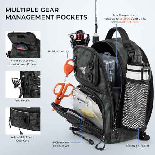 KastKing BaitSpace Fishing Sling Bag, Fishing Backpack with Rod & Beverage Holder, Tackle Bag for Fishing Gear