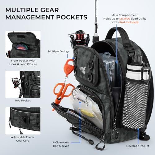 KastKing BaitSpace Fishing Sling Bag, Fishing Backpack with Rod & Beverage Holder, Tackle Bag for Fishing Gear