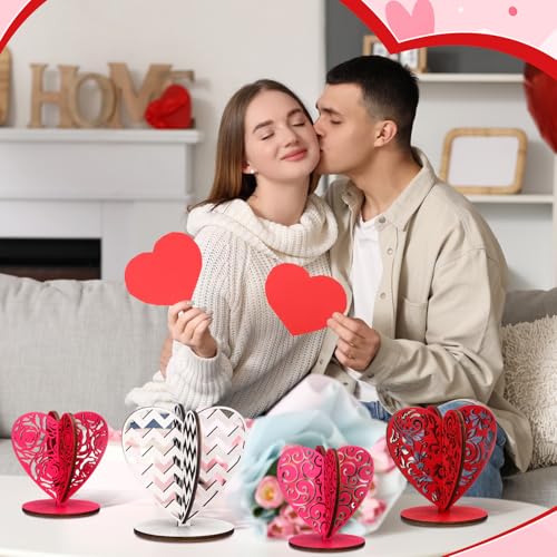 Soaoo 12 Pcs Valentine's Day Table Decor Wooden Valentines Decorations Heart Shaped Tabletop Centerpiece Sign Farmhouse Ho...