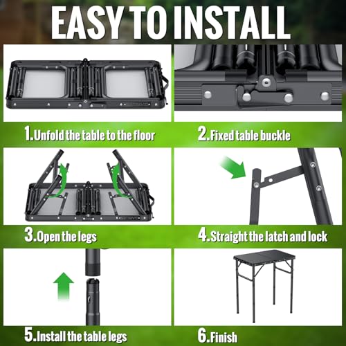 GARLLEN 2ft Folding Camping Table, 3 Adjustable Height Lightweight Folded Picnic Table, Portable Aluminum Grill Table for ...