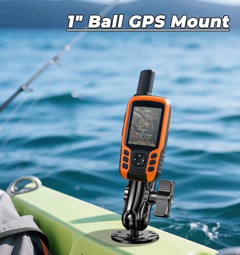 Aluminum Alloy 1" Ball GPS Mount with Industry Standard AMPS Hole Diamond Plate & Round Base, 3.5" Medium Arm for Garmin H...