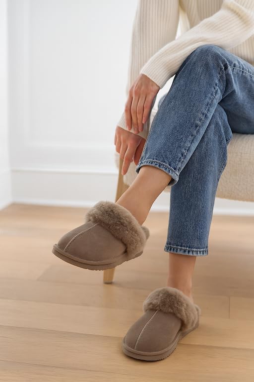 Project Cloud 100% Genuine Leather Slippers for Women Footwear with Genuine Fur Lining Womens Clogs & Mule - Non-Slip Indo...