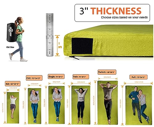 GAIALOOP 3 Inch Memory Foam Camping Mattress, Dual Layer Thick Sleeping Camp Pad for Car Tent Cot, Roll-Up Portable Glampi...