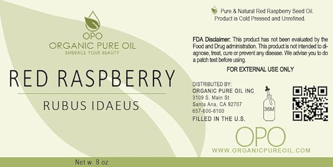 organic pure oil Red Raspberry Seed Oil - Pure, Cold Pressed Red Raspberry Oil Extra Virgin Unrefined 8 OZ for Face Hair Skin Body Lips