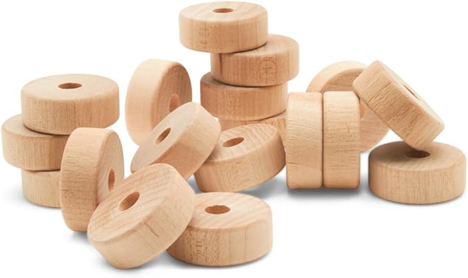 1-inch Diameter Slab Wooden Wheels for Crafts, 1/4-inch Hole, 3/8-inch Thick, Pack of 12 Mini Wooden Hobby Wheel for Model, by Woodpeckers