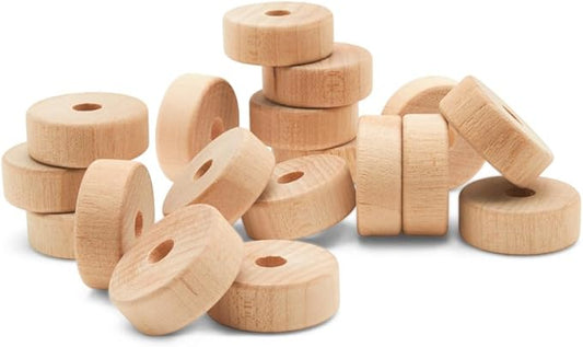 1-inch Diameter Slab Wooden Wheels for Crafts, 1/4-inch Hole, 3/8-inch Thick, Pack of 12 Mini Wooden Hobby Wheel for Model, by Woodpeckers