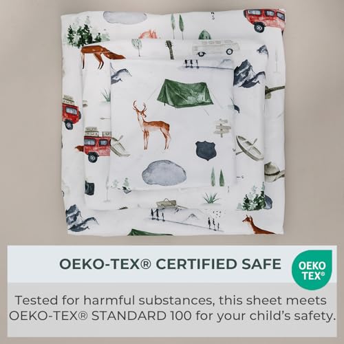 Pobibaby Premium Full Bed Sheet Set – Kids Double Bed Sheets in Cotton Blend | Ultra-Soft Woodland Camping Print with Fitt...
