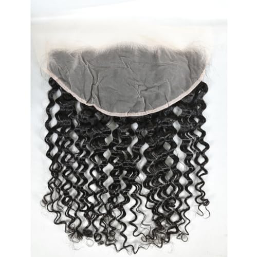 13x6 Lace Frontal Transparent Lace 100% Unprocessed Brazilian Virgin Human Hair Lace Closure Pre Plucked with Baby Hair Natural Black Color (13x6,Water Wave, 18 Inch)