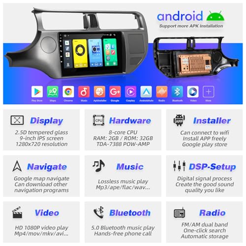 SizxNanv for KIA RIO 2012 2013 2014 2015 Radio Compatible with Wireless Carplay Android Auto,Car Stereo Bluetooth Navigati...