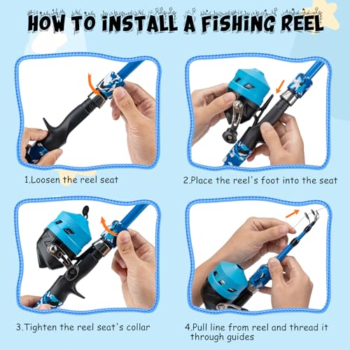 Kids Fishing Pole Set, Telescopic Fishing Rod Reel Combo Kids Starter Kit with Lures Tackle Box, Foldable Stool and Portab...