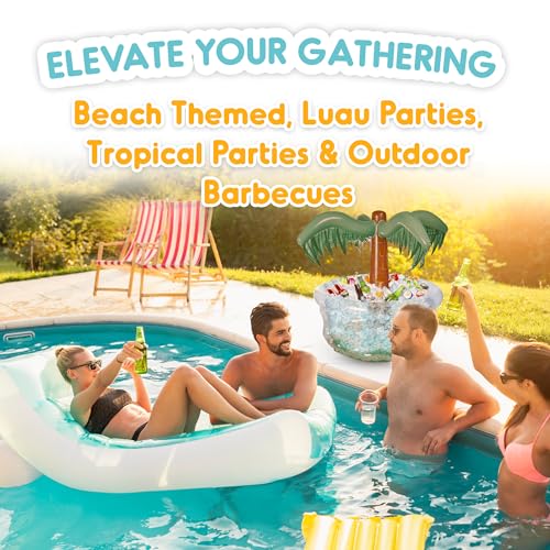 Playbees Inflatable Palm Tree Cooler 28" - Blow Up Palm Tree Party Cooler, Luau Hawaiian Tropical Beach Theme, Summer Swim...
