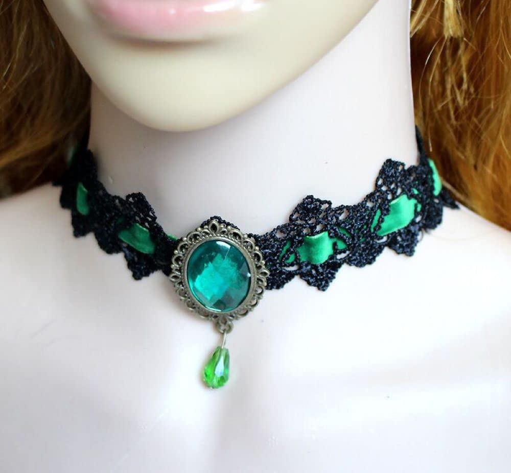 AOCHEE Black Lace Choker Necklace Lace Gothic Choker for Women for Halloween Weeding Costume Party Prom Vampire Choker (Green)