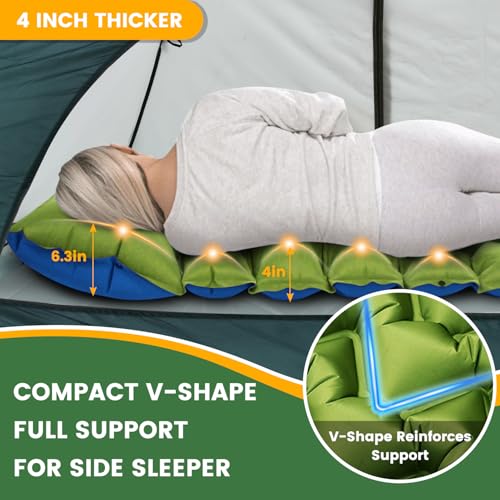 Oramoose Camping Sleeping Pad, 4in Thick Ultralight Inflatable Camping Mat with Pillow, Built-in Foot Pump Sleeping Mat, W...