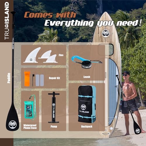 TRUISLAND Inflatable Paddle Board, Stand Up Paddle Board with Backpack, Non-Slip Thickened Deckpad, Waterproof Phone Case,...