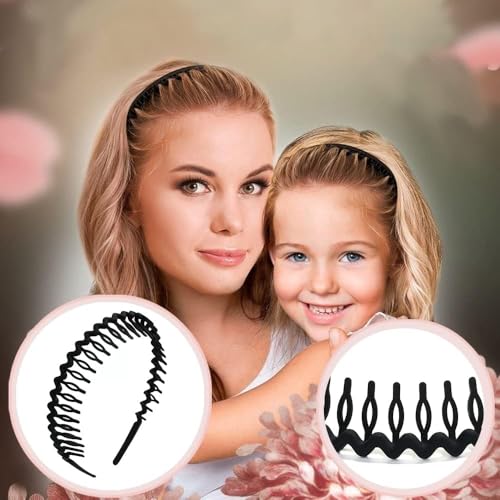 ULTIMUTE 8 PCS Fashion No Slip Effortless Plastic Headbands with Teeth Comb Black Skinny Hair Accessories Bands for Women ...