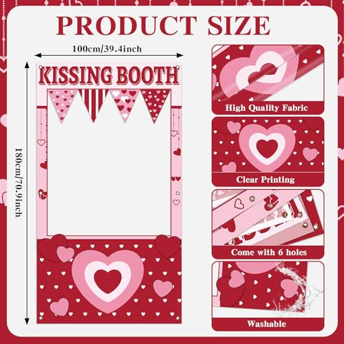 Valentine's Day Party Decorations Kissing Theme Photo Booth Props Love Heart Banner Valentine Picture Frame for Couple Res...
