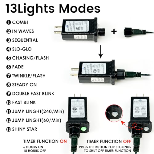 Connectable 240LED 88Ft 13Modes Christmas Lights Outdoor Indoor | Extendable Green Wire Christmas String Lights with Timer...