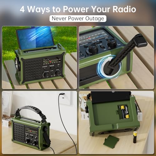 12000mAh/44400mWh Emergency Radio-NOAA Approved Weather Radio with AM/FM Portable Solar Panel/Hand Crank/AC Input Recharge...