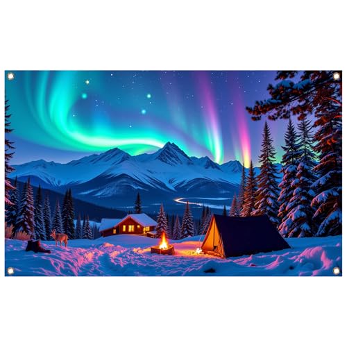 5.9 X 3.6 Ft Colorful Northern Lights Backdrop, Birthday Party Photo Valentine's Day Backdrops, Camping Forest Northern Li...