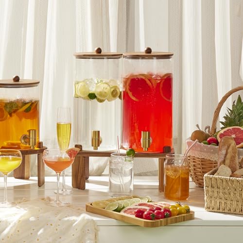 2 PCS 1.5 Gallon Drink dispenser, Glass Beverage Dispenser With Wood Stand, Large Water Drink Dispensers for Parties With ...