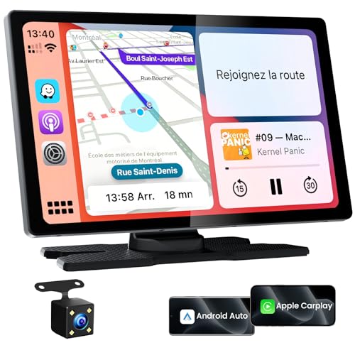 TECXERLLON 9.0" Wireless CarPlay Screen for Car, Android Auto Screen for Car with Backup Camera, Portable Touchscreen car ...