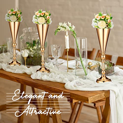 Potchen 6 Pcs Flower Trumpet Gold Vase Tabletop Centerpiece Gold Tall Flower Vases Bulk Wedding Table Decorative Centerpie...